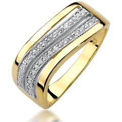 Złoty szeroki pierścionek z Brylantami 0,18ct - żółte/białe złoto pr.585